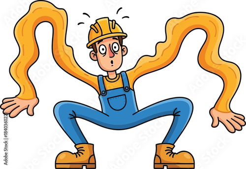 cartoon builder with a wrench on white background