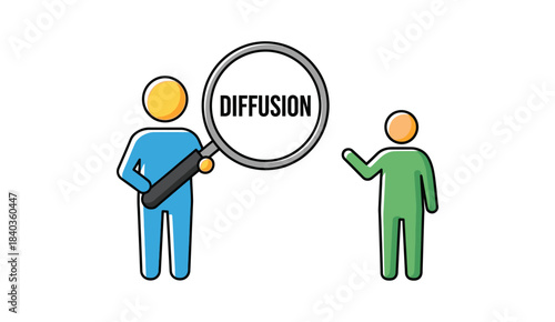 Diffusion, Investigation, and Public Outreach Concept. Man Magnifying a Topic to Another Person.