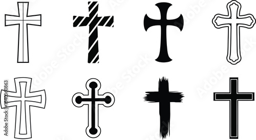 Collection of black and white christian crosses in various styles