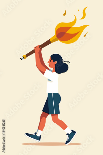 Olympic flame bearer walking with torch, sporting spirit, fitness event