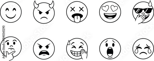 Collection of hand drawn black and white face expressions