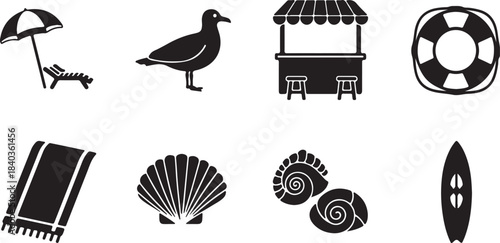 Beach and Summer Icons Collection umbrella deck chair