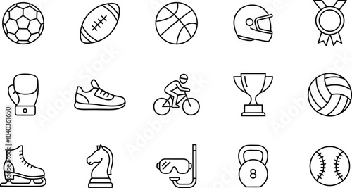Sport icons collection featuring various athletic equipment outlines