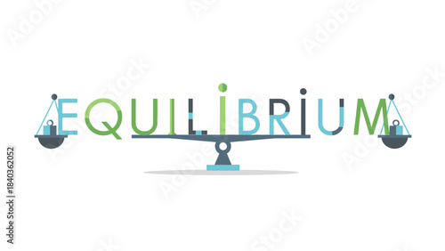 Equilibrium Concept: Vector Typography Design with Balanced Scales and Letters