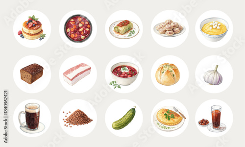 Watercolor Collection of Classic Ukrainian and Slavic Cuisine