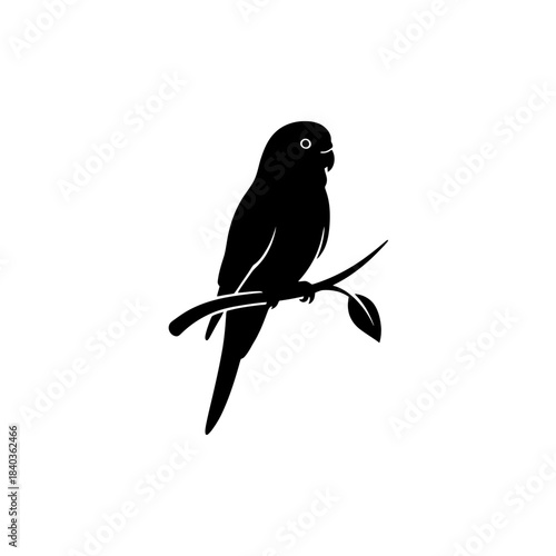 Budgie silhouette perched on minimal branch vector illustration