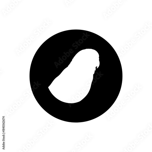 Budgie silhouette inside circle cutout frame vector illustration
