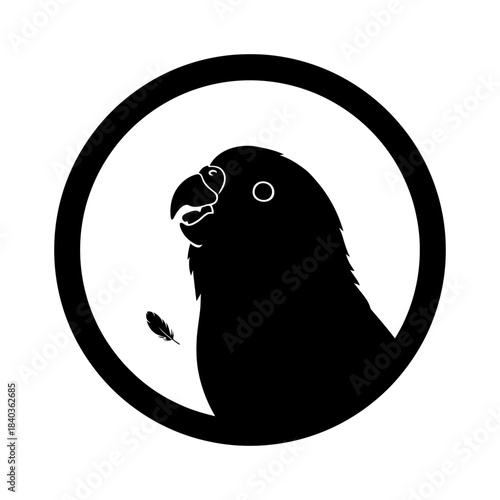 Budgie silhouette head closeup emblem vector illustration