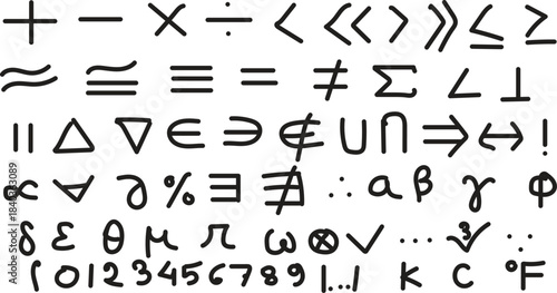 Hand-Drawn Math and Symbol Set – Mathematical Operators, Greek Letters, Logic Signs, Arrows, Numbers and Sketchy Educational Icons