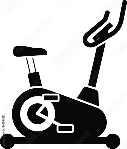 Exercise bike silhouette, stationary cycling, cardio equipment, fitness gear, indoor workout, training icon, cad drawing flat vector illustration