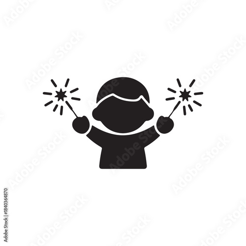 Child Holding Sparklers: A silhouette of a joyful child, arms raised high, illuminating the darkness with the radiant glow of sparklers, embodying innocence and celebration.