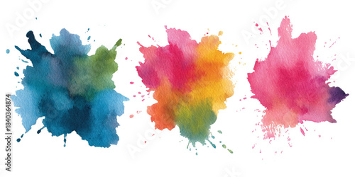 Colorful watercolor background bundle set with vibrant abstract paint texture. premium colorful watercolor background set featuring bright artistic splatter effect.