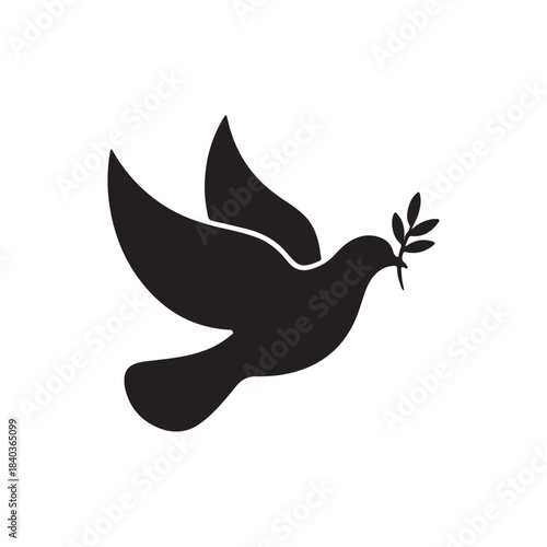 Symbol of Peace: A silhouette of a dove, carrying an olive branch, symbolizing hope and harmony, embodies tranquility, and the pursuit of serenity. 