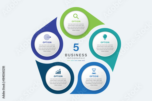 5 Circle Business Infographic with Icons and Central Label