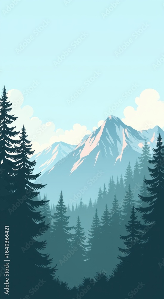 Fototapeta premium Mountain with a forest and a sky background