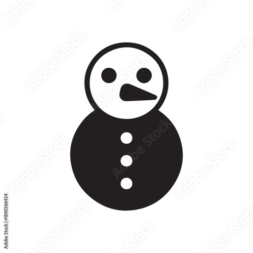 Snowman Icon in Monochrome: A minimalistic snowman, constructed from simple geometric shapes, stands solitary in a graphic representation. conveying simplicity and wintery charm.