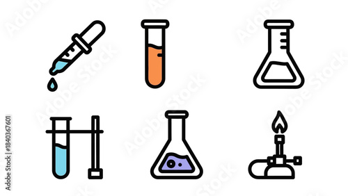 Collection of Chemistry Lab Equipment Illustrations for Scientific Research.