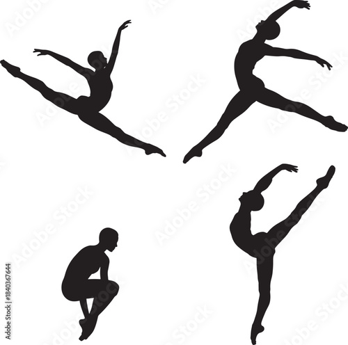 Four silhouettes of dancers performing ballet poses