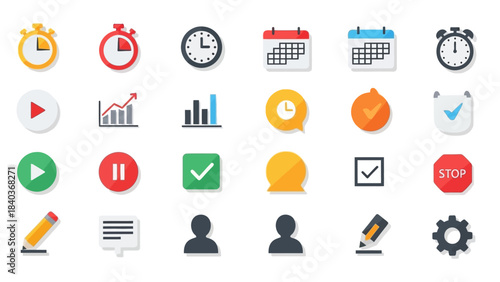 Collection of colorful flat design icons for various applications.