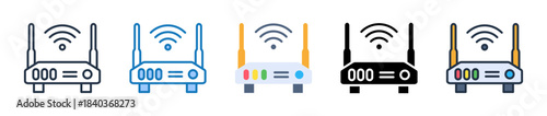Router Device multiple style icons set design vector illustration. 