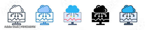 Cloud Monitoring multiple style icons set design vector illustration. 