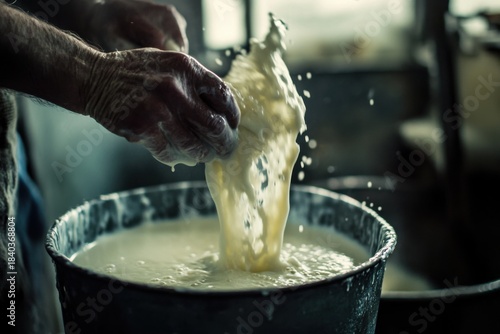 Crafting fresh cheese artisan techniques in a rustic dairy food preparation traditional methods close-up view
