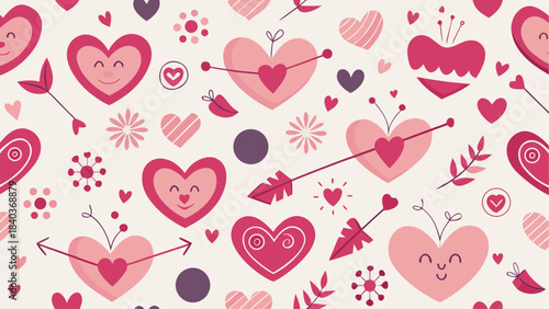 Valentines Day Love Background with Red Heart Design ..seamless pattern with hearts