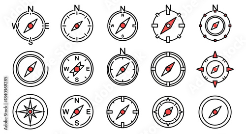 Collection of Compass Icons for Navigation and Direction.