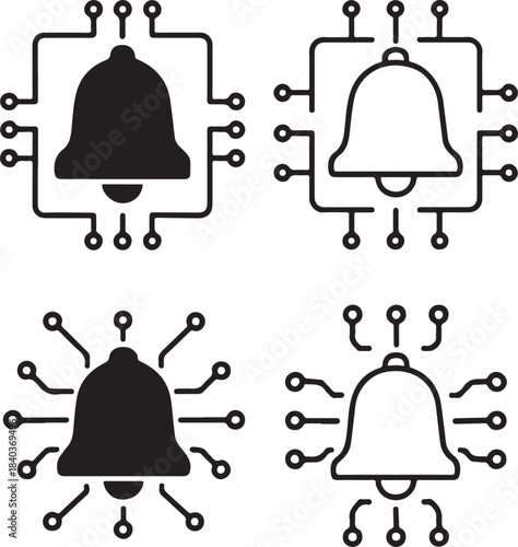 Bell circuit icon, digital bell, tech vector, minimal black, clean lines, editable, interface, ui, ux, interface icon, tech symbol, modern vector, digital interface, ui element