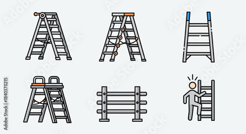 Collection of Ladder Illustrations - Step Ladders and Extension Ladders.