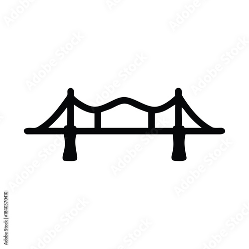 A simple black line drawing of a suspension bridge against a white background.