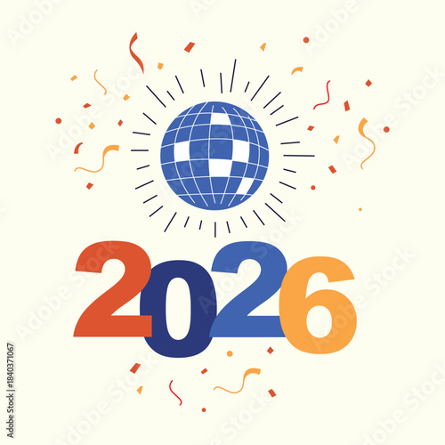 Celebrate the arrival of the new year with a festive 2026 poster featuring a disco ball and confetti, perfect for creating an exciting and memorable party atmosphere