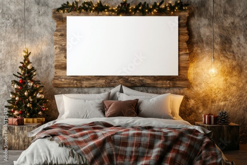 Rustic Bedroom Christmas Poster Mockup