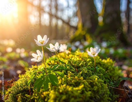 Sunlight on springtime flowers