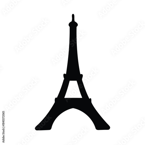 The Eiffel Tower stands as a silhouette against a white background.