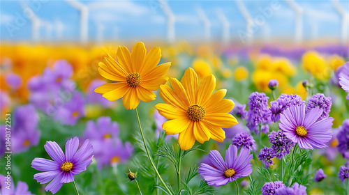 Colorful blooming flowers in a bright garden, showcasing biodiversity, seasonal beauty, spring mood and vibrant natural ecosystem filled with harmony and life.