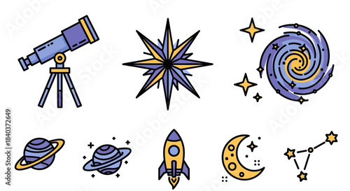 Cosmic Exploration - A Collection of Celestial Icons and Symbols.