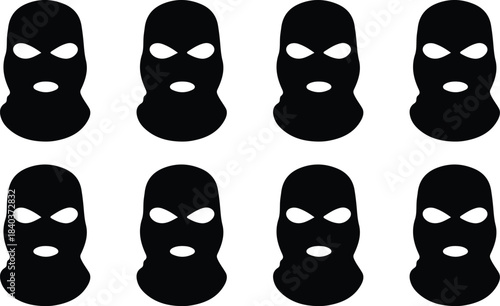 8 balaclava black mask icons set vector collection illustration