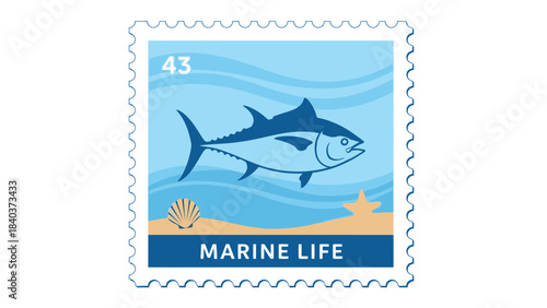Marine Life Stamp Featuring a Tuna Fish.