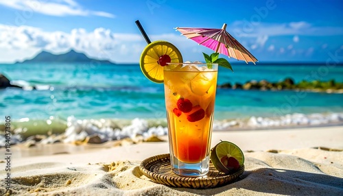 Tropical cocktail on a sunny beach