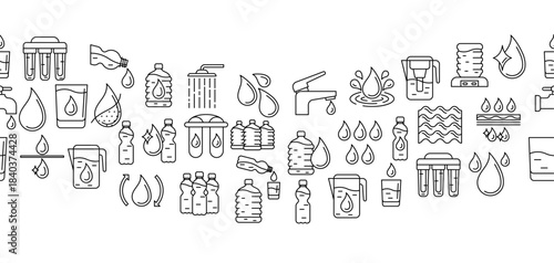 Water linear icons pattern. Aqua or liquid thin line illustration.