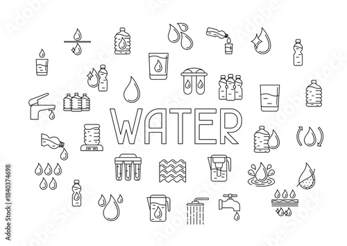 Water linear icons background. Aqua or liquid thin line illustration.