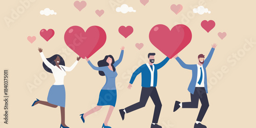 People celebrating with hearts joyfully raising them in a festive atmosphere