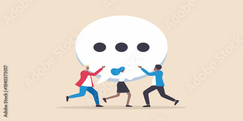 Teamwork concept with people supporting a speech bubble illustration