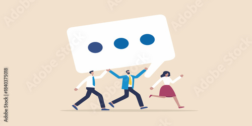 Teamwork and communication concept with people supporting a dialogue bubble