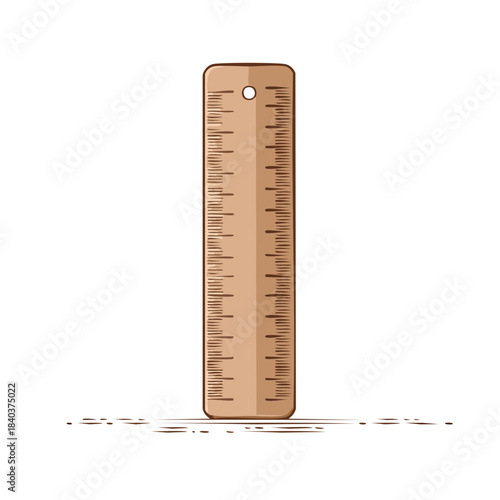 Illustration of a wooden ruler with hole marking scales for measuring accurate distances
