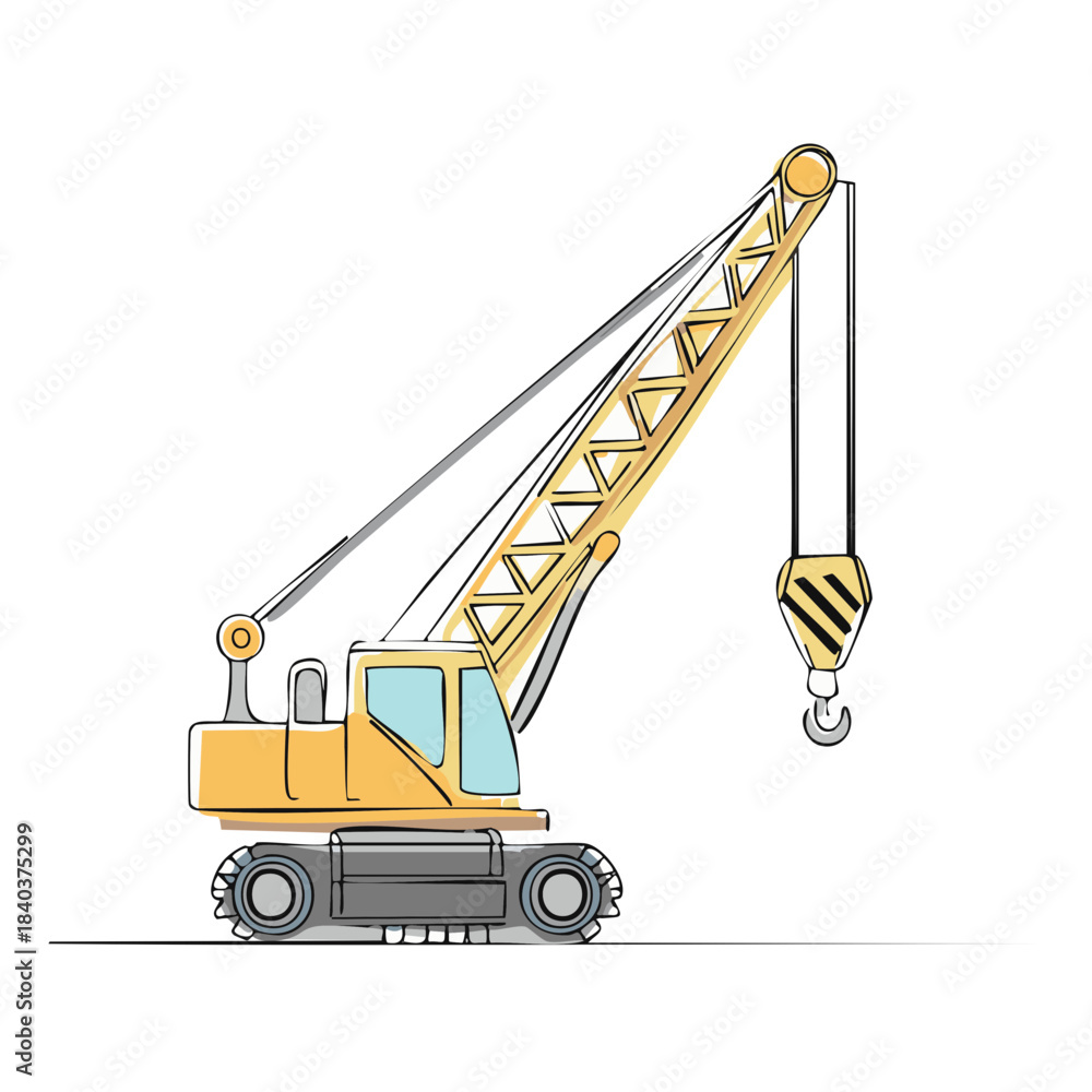 Naklejka premium Stylized Illustration of a Yellow Construction Crane with a Hook and Arm Extension