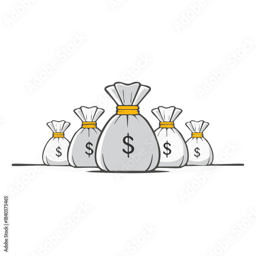 Money bags illustration showing financial wealth, profits and accumulation in a group of coin sackdobe Stock