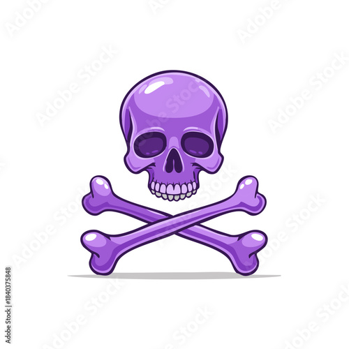 Cartoon purple skull and crossbones vector illustration icon of death and danger sign warning of toxicity