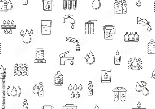 Water linear icons pattern. Aqua or liquid thin line illustration.